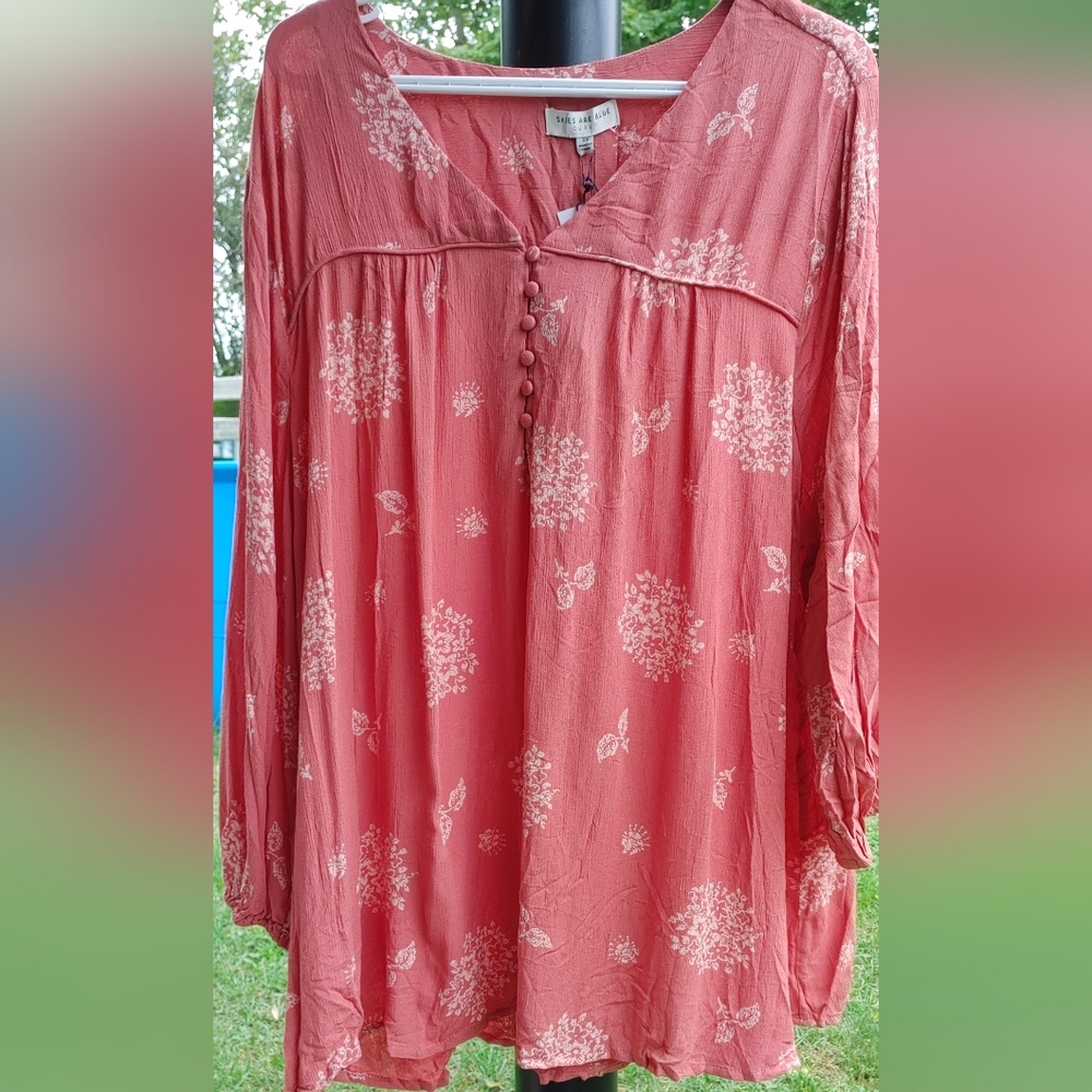 Skies Are Blue Rose Pink Floral Button-Front Tunic